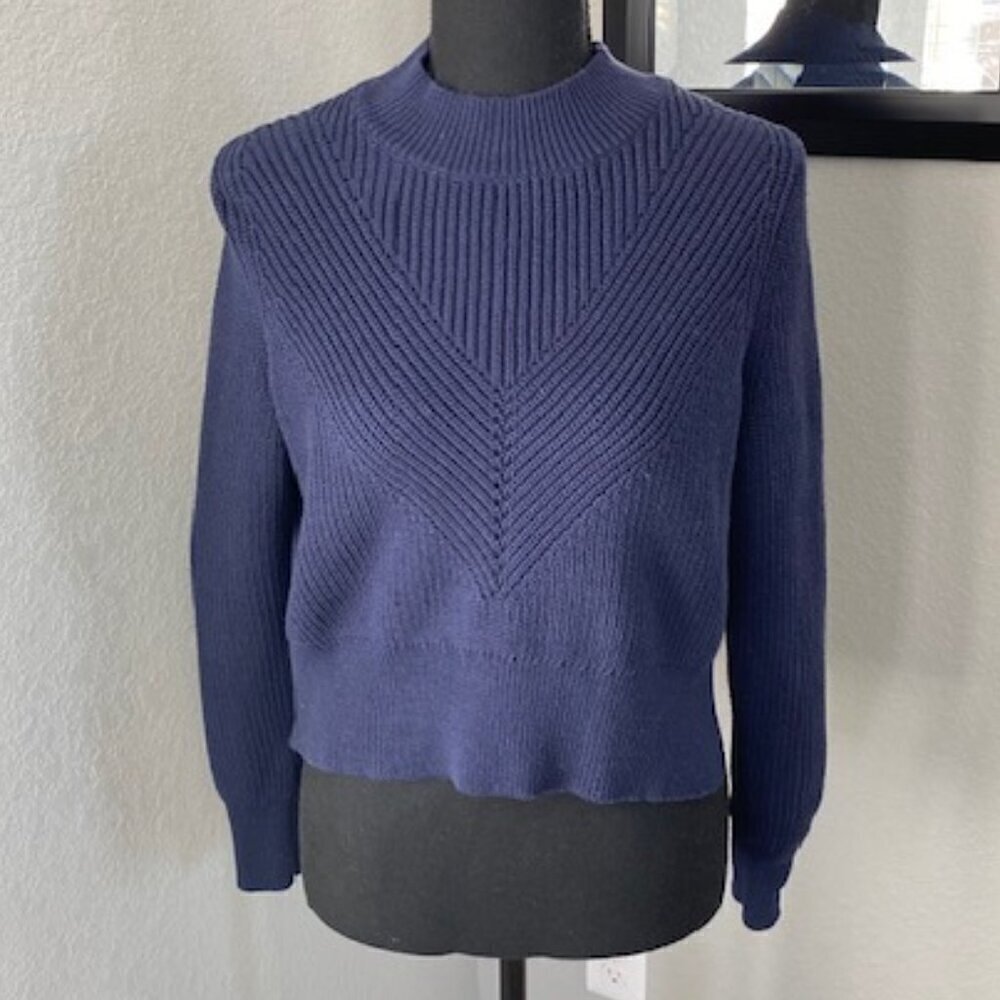 NWT Kendall and Kylie Navy Blue Cropped Knit Sweater Small - Picture 3 of 13